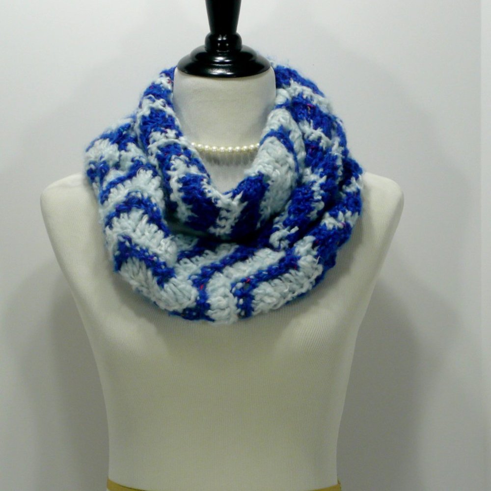 Handmade Crochet Soft Warm Cozy Long Blue Yin Yang Infinity Scarf